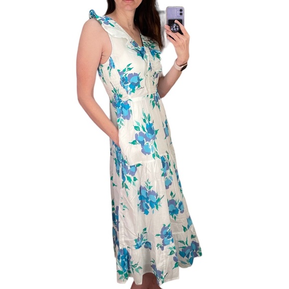 *NWT* J. Crew Printed V-Neck Smocked Midi Dress w/ Pockets, Tiered Swing Dress - Picture 5 of 14